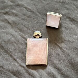 925 Silver Rose Quartz Rectangle Pendant and Ring Set